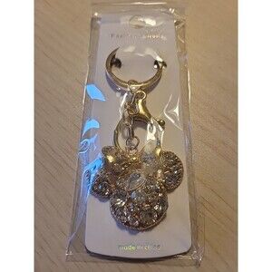 Minnie Mouse Shaped Keychain Purse Charm Gold Tone  Clear Rhinestones New